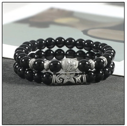 2er-Set Buddha-Armbänder – Tigerauge &amp; Lavastein für Paare (8 mm Perlen)