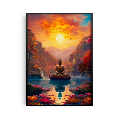 Antiker Stein-Buddha auf Leinwand – Horizontale Wandkunst für Meditation &amp; Wohnkultur