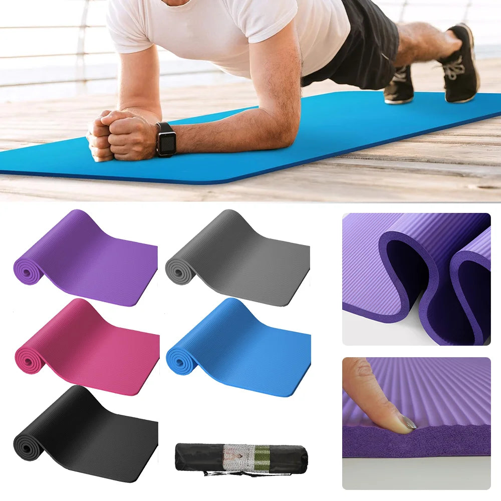 Rutschfeste Yoga Matte aus NBR – 10 mm dick mit Tragegurt &amp; Tasche (183×61 cm)